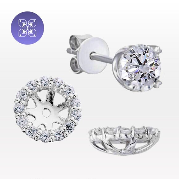 2.5 Carat Round Cut Lab Created Diamond Halo Earrings Stud Jackets Push Gift - Picture 4 of 12